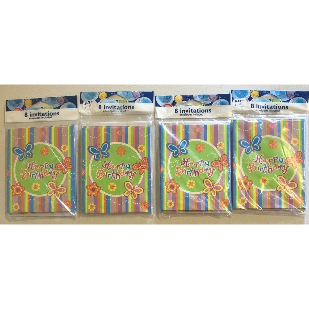 Greenbrier Birthday Party Butterfly Invitations w Envelopes NEW 4 PACKAGES